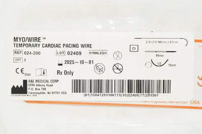 A&E Medical 024-200 2-0 Myo/Wire Temporary Cardiac Pacing Wire 1/2 61cm x26x89mm